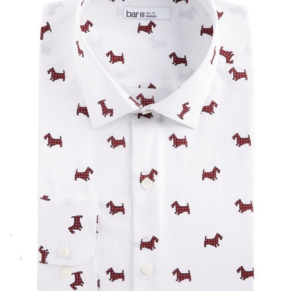 SOLD Men's Shirt Slim-Fit Stretch Scottie Print Dress Shirt Large NEW - Picture 5 of 5